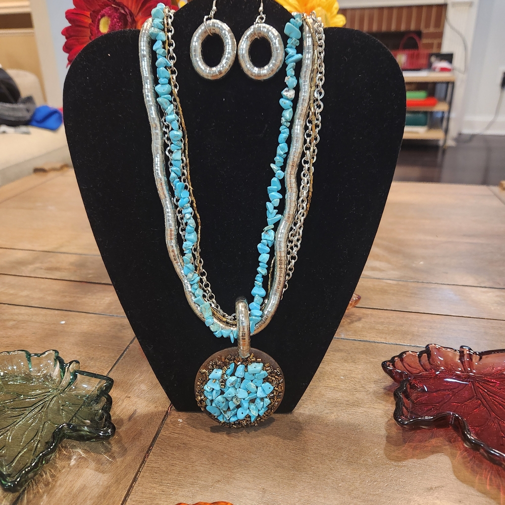 Turquoise Multi-Layer Necklace and Earring Set
